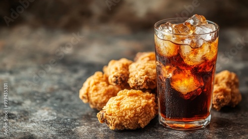  fried chickens with a glass of ice cola photo