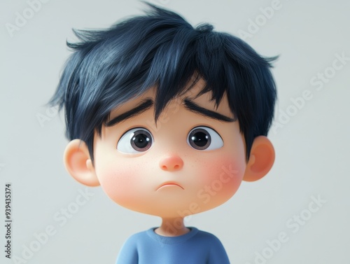 Adorable Cartoon Boy with Expressive Eyes