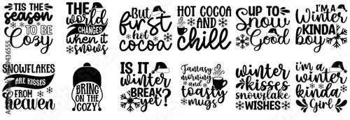 Minimalist Winter Phrases, Typography Bundle Vector Illustration for T-Shirt Design, Holiday Cards, Greeting Card