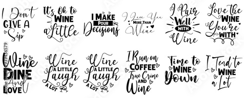Minimal Wine Hand Lettering, Phrases Set Vector Illustration for Sticker, Bookmark, Packaging
