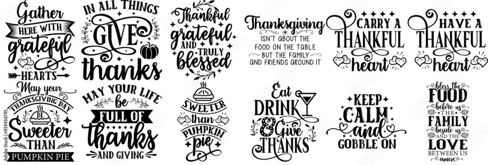 Fototapeta premium Colourful Thanksgiving Typography, Labels And Badges Bundle Vector Illustration for Bookmark, Stationery, Presentation