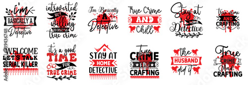 Elegant True Crime Typography, Calligraphic Lettering Set Vector Illustration for Packaging, Book Cover, Postcard