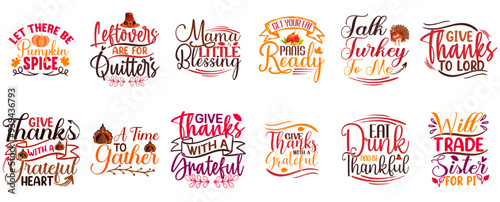 Cute Thanksgiving Quotes, Invitation Set Vector Illustration for Label, Announcement, Stationery