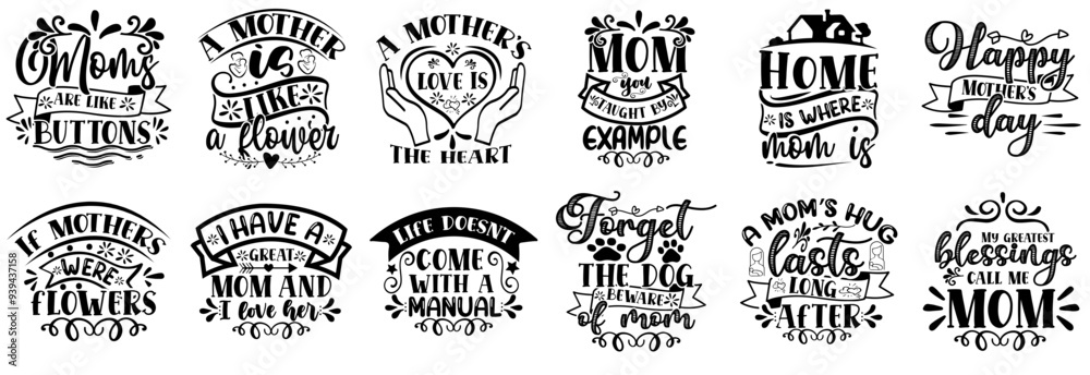 Creative Mom Labels And Badges, Calligraphy Set Vector Illustration for Social Media Post, Flyer, Printable Creative Mom Labels And Badges, Calligraphy Set Vector Illustration for Social Media Post, Flyer, Printable