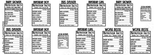 Modern Nutrition Facts Invitation, Trendy Retro Style Illustration Set Vector Illustration for T-Shirt Design, Announcement, Holiday Cards