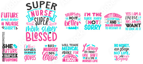 Simple Nurse Labels And Badges, Calligraphic Lettering Pack Vector Illustration for Sticker, Decal, Motion Graphics