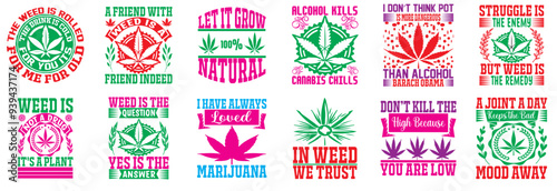 Classic Marijuana Hand Lettering, Trendy Retro Style Illustration Set Vector Illustration for Bookmark, Gift Card, Poster