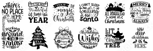 Classic Mega Christmas Typographic Emblems, Phrases Bundle Vector Illustration for Gift Card, T-Shirt Design, Social Media Post