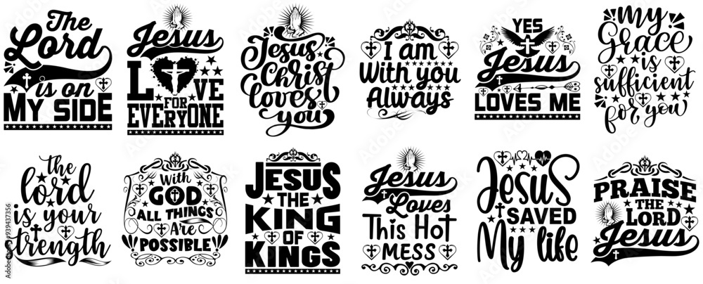 Fototapeta premium Minimal Jesus Labels And Badges, Invitation Set Vector Illustration for Announcement, Icon, Advertising