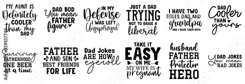Elegant Fathers Day Typography, Phrases Set Vector Illustration for Gift Card, Icon, Wrapping Paper