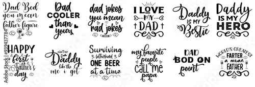 Simple Fathers Day Trendy Retro Style Illustration, Quotes Set Vector Illustration for Mug Design, Logo, Printable