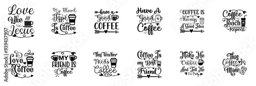 Elegant Coffee Typographic Emblems, Labels And Badges Collection Vector Illustration for Bookmark, Poster, Infographic