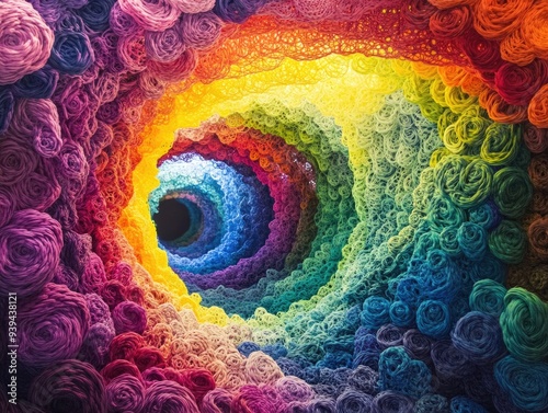 Colorful Spiral Yarn Art: Vivid, Fiber, Craft, and Creative Textures in a Swirling Pattern photo