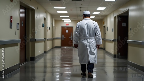 Doctor Walking Down Hospital Corridor