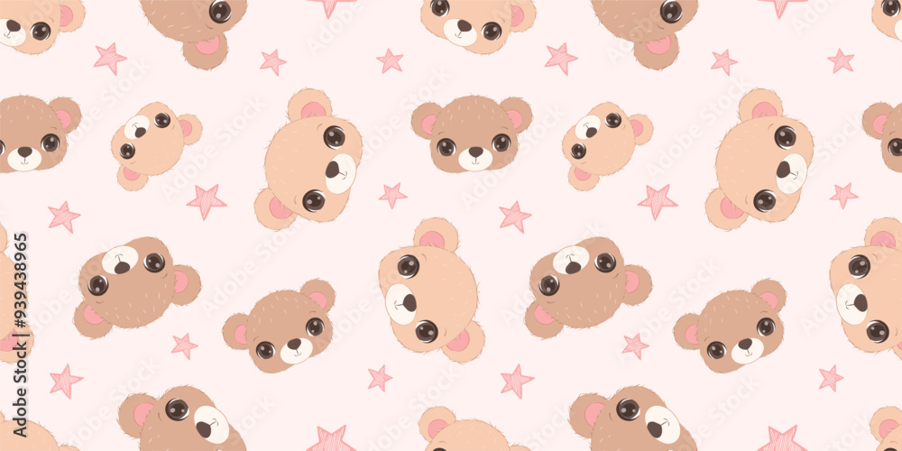 Cute baby bear seamless pattern, wallpaper, seamlessly Cute baby bear seamless pattern, wallpaper, seamlessly
