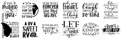 Classic Butterfly Calligraphic Lettering, Typography Set Vector Illustration for Decal, Postcard, Printable