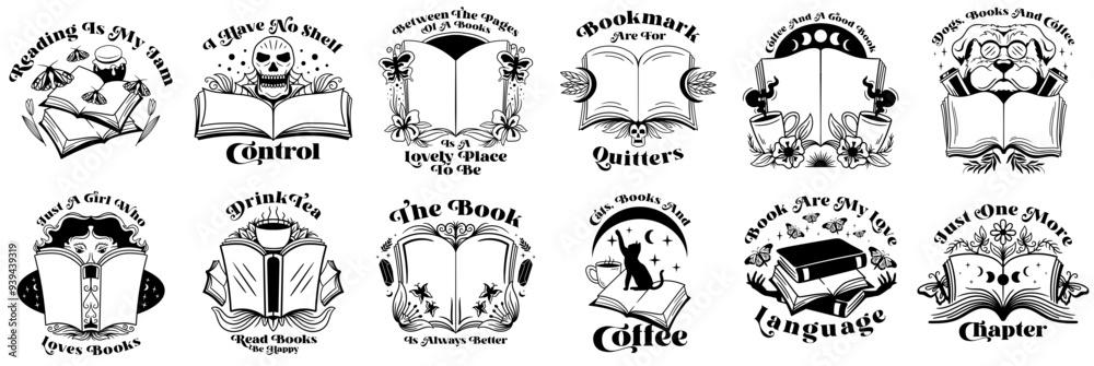 Elegant Book Lover Quotes, Calligraphic Lettering Collection Vector Illustration for Advertisement, Infographic, Bookmark Elegant Book Lover Quotes, Calligraphic Lettering Collection Vector Illustration for Advertisement, Infographic, Bookmark