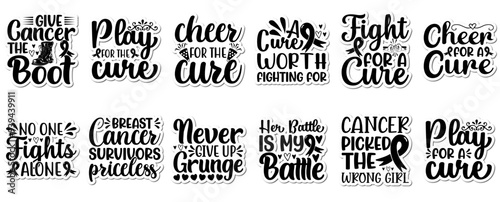Elegant Breast Cancer Trendy Retro Style Illustration, Typography Pack Vector Illustration for Social Media Post, Banner, Bookmark