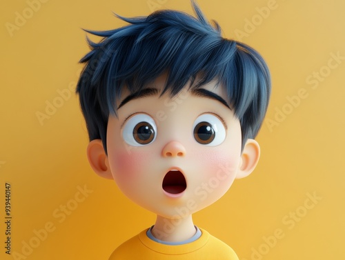 Surprised Cartoon Boy on Yellow Background