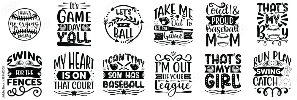 Fototapeta premium Modern Baseball Calligraphy, Typography Pack Vector Illustration for Motion Graphics, Postcard, Brochure