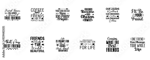 Vibrant Best Friend Typography, Typographic Emblems Bundle Vector Illustration for T-Shirt Design, Sticker, Advertisement