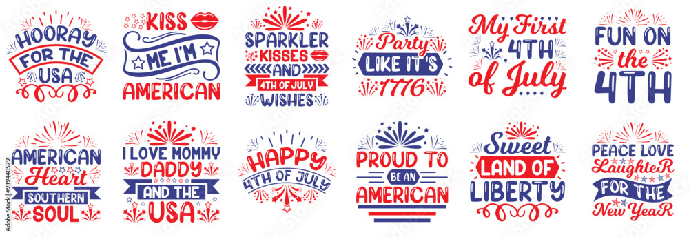 Obraz premium Vibrant 4Th Of July Invitation, Calligraphic Lettering Bundle Vector Illustration for Magazine, Sticker, Newsletter