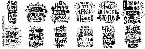 Classic Autumn Typographic Emblems, Calligraphy Bundle Vector Illustration for Announcement, Vouchers, Poster