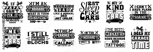 Modern Auto Mechanic Typographic Emblems, Quotes Bundle Vector Illustration for Social Media Post, Magazine, Packaging