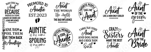 Decorative Aunt Calligraphic Lettering, Typography Bundle Vector Illustration for Poster, Advertisement, Advertising