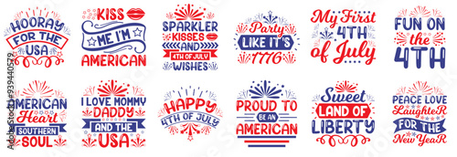 Vibrant 4Th Of July Invitation, Calligraphic Lettering Bundle Vector Illustration for Magazine, Sticker, Newsletter