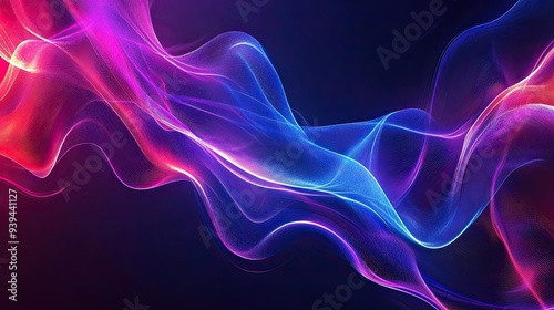 A vibrant abstract background with a gradient from dark blue to violet, purple, and red, featuring fluid,