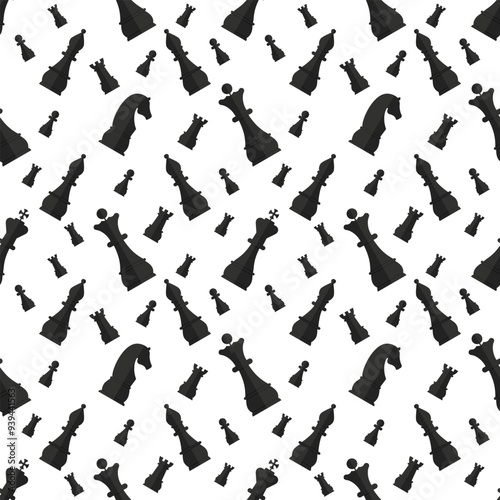 Seamless pattern of black chess pieces on a white background