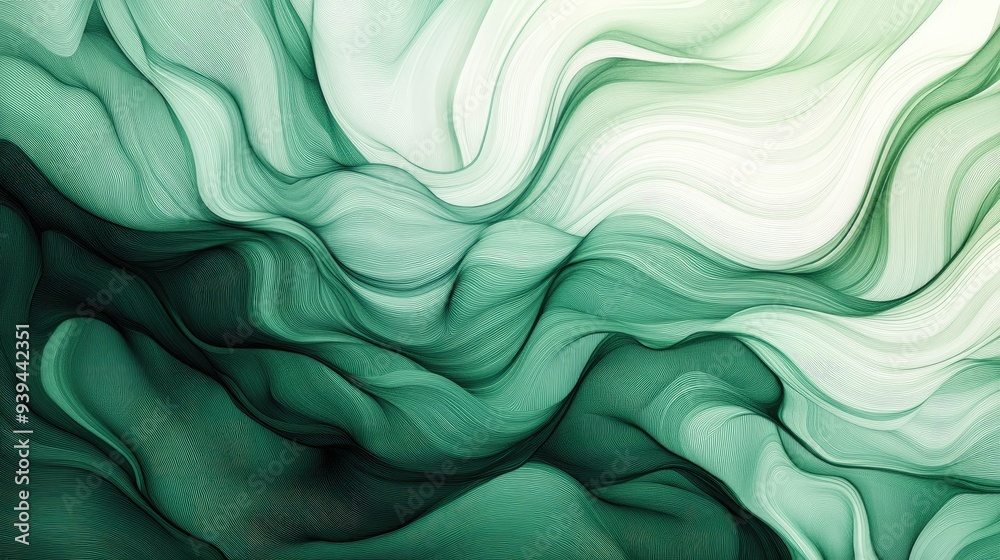 Fototapeta premium Abstract illustration with flowing green lines, evoking a sense of movement and nature.