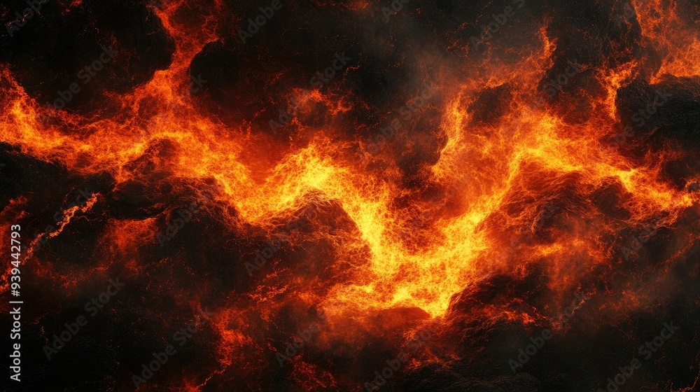 A vivid Halloween background with fiery lava explosions and swirling black smoke, offering an Armageddon-inspired visual A vivid Halloween background with fiery lava explosions and swirling black smoke, offering an Armageddon-inspired visual