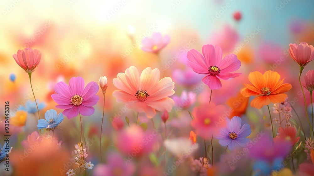 Vibrant Cosmos Flowers in a Field of Colors Vibrant Cosmos Flowers in a Field of Colors