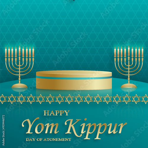 Happy Yom Kippur round stage with nice and creative symbols for Jewish holiday 