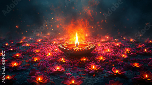 Illustration of a Diwali festive spiritual with flower decoration