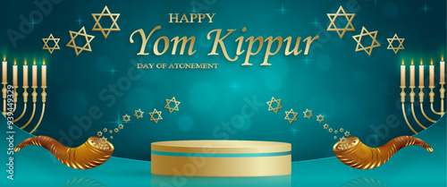 Happy Yom Kippur round stage with nice and creative symbols for Jewish holiday 