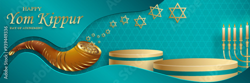 Happy Yom Kippur round stage with nice and creative symbols for Jewish holiday 