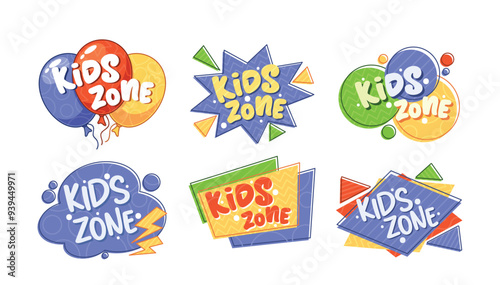 Bright And Colorful Designs Showcasing Fun And Playful Kids Zone Logos Perfect For Children Play Areas, Activities