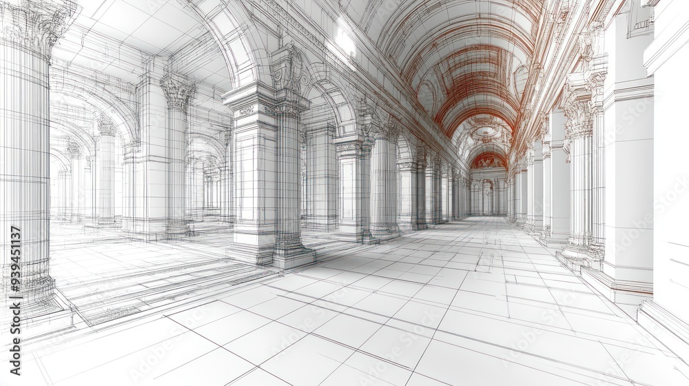 Architectural Sketch of a Grand Hall Architectural Sketch of a Grand Hall