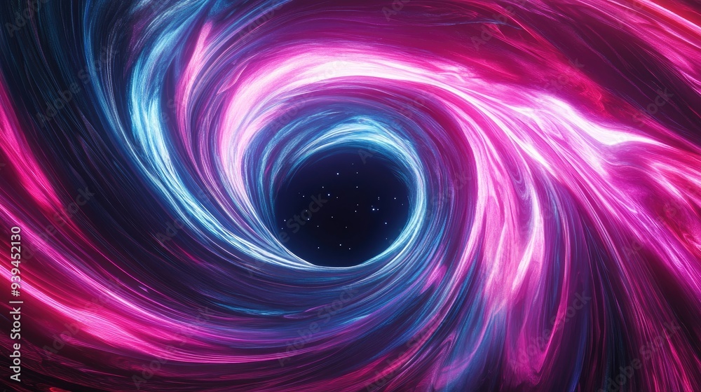 An abstract 3D cosmic scene with a black hole at the center, surrounded by swirling neon pink and blue lines, An abstract 3D cosmic scene with a black hole at the center, surrounded by swirling neon pink and blue lines,