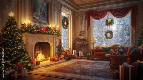 A cozy living room decorated for Christmas