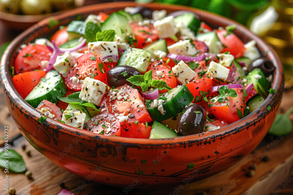 Greek salad with veggies and feta cheese