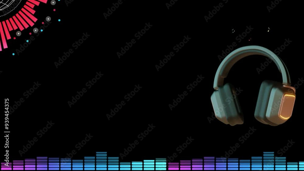 background video for music with headset and music spectrum bar 4k