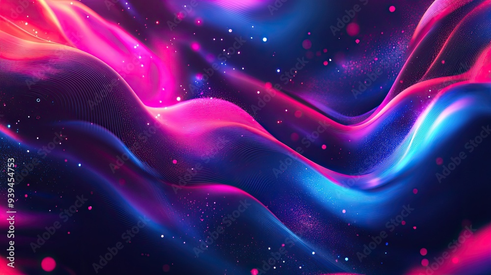 An abstract background with a color gradient from dark blue to magenta, featuring fluid waves and bright light spots. Ideal for bold, An abstract background with a color gradient from dark blue to magenta, featuring fluid waves and bright light spots. Ideal for bold,