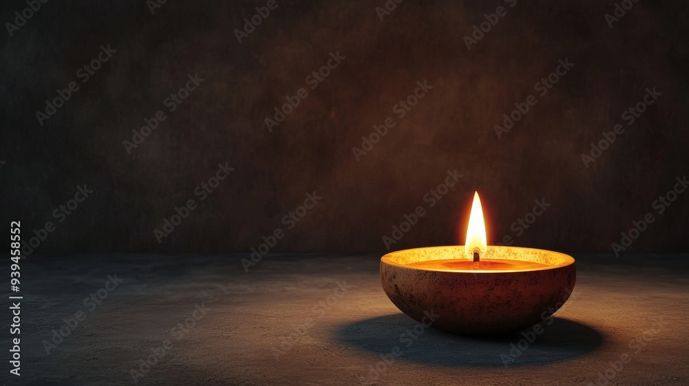 Illuminated diya lamp in a dark room, spiritual ambiance, 3D illustration Illuminated diya lamp in a dark room, spiritual ambiance, 3D illustration