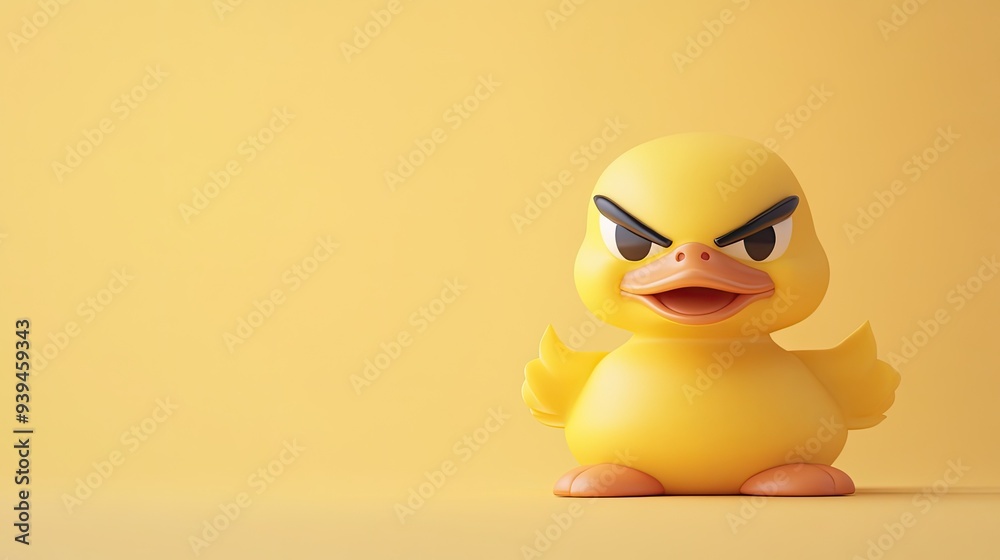 An angry, determined yellow duck illustrated in a whimsical style, expressing defiance on a plain background, An angry, determined yellow duck illustrated in a whimsical style, expressing defiance on a plain background,