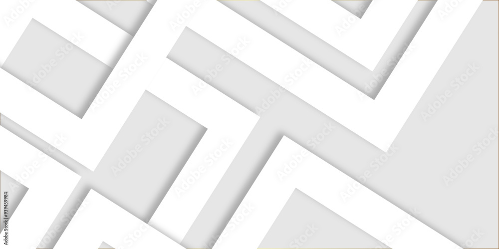White abstract geometric background with white paper sheets soars as abstract spaces with rectangles, parallel stripes, perspective, shadows in simple strict modern material in triangle and square. White abstract geometric background with white paper sheets soars as abstract spaces with rectangles, parallel stripes, perspective, shadows in simple strict modern material in triangle and square.