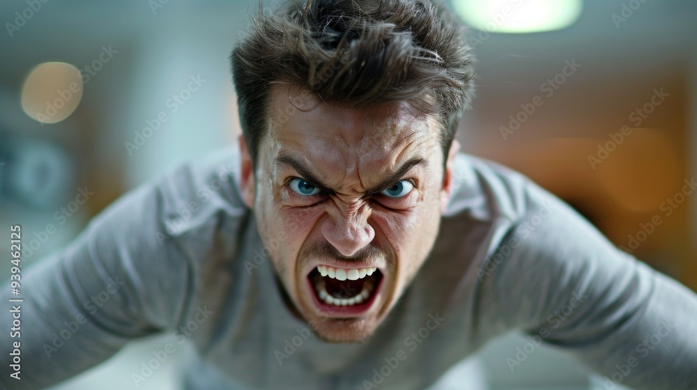 Intense close-up of an angry man screaming, illustrating the raw ...